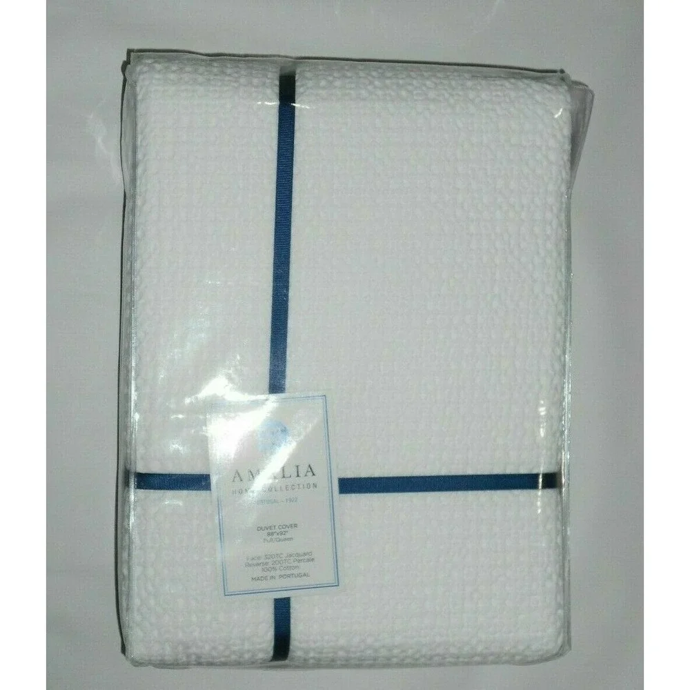 Amalia of Portugal Sines solid White Jacquard Duvet‎ Cover King